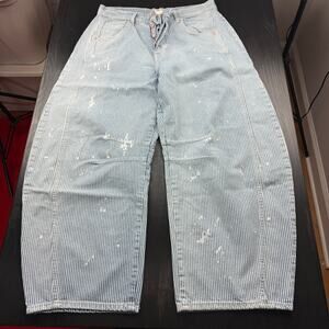 We The Free People Good Luck Mid-Rise Barrel Jeans Striped 28